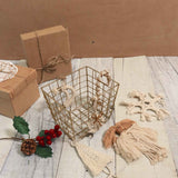 'TIS THE SEASON CHRISTMAS BASKET - 6 WHITE MACRAME ORNAMENTS + JORG BASKET