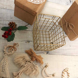 'TIS THE SEASON CHRISTMAS BASKET - 6 WHITE MACRAME ORNAMENTS + JORG BASKET