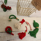 'TIS THE SEASON CHRISTMAS BASKET - 6 RED AND GREEN MACRAME ORNAMENTS + JORG BASKET