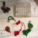 'TIS THE SEASON CHRISTMAS BASKET - 6 RED AND GREEN MACRAME ORNAMENTS + JORG BASKET