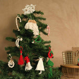 'TIS THE SEASON CHRISTMAS BASKET - 6 WHITE MACRAME ORNAMENTS + JORG BASKET