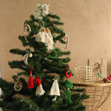 'TIS THE SEASON CHRISTMAS BASKET - 6 RED AND GREEN MACRAME ORNAMENTS + JORG BASKET